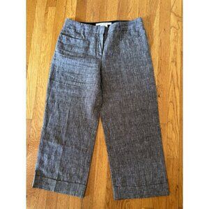 Max Studio Womens Size 10 Black Linen Capri Pants Wide Leg Cuffed